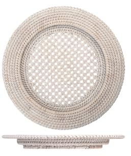 H&H Sottopiatto Tondo Con Ala In Rattan Sbiancato, Fatta A Mano, 32 Cm, Elegante E Versatile, Perfetto Per Ogni Mise En Place, Ideale Per Case E Ristoranti