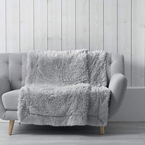 Dynamic24 Kuscheldecke Felloptik Tagesdecke Felldecke Fellimitat Kunstfell Decke oder Fellkissen Kissenhülle Sofakissen Fell Kissen Kissenbezug Deko (hellgrau, 180x220cm)