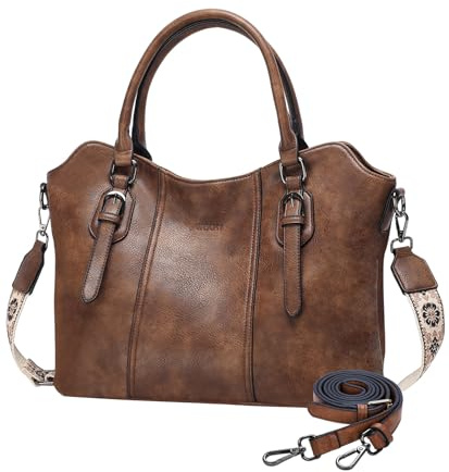 VASCHY Bolso Bandolera Mujer Grande, Shoppers y Bolsos de Hombro para Mujer Bolso Tote Cuero Bolso Hobo Vintage Bolso de Mano con Guitarra Correa Bolso Portatil para Diario Trabajo Viaje Marrón