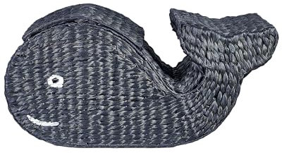 Cesta de mimbre de fibra de jacinto de agua con forma de ballena negro Orania