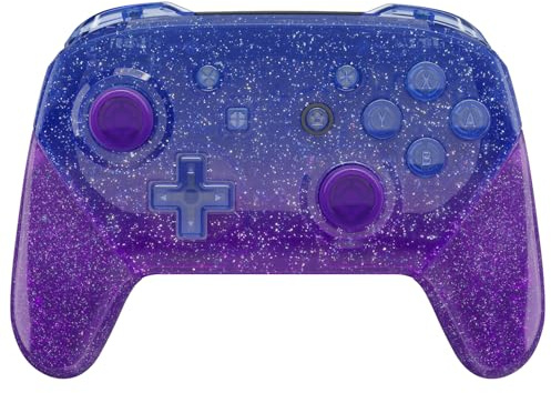 eXtremeRate Faceplate Backplate Handles for Nintendo Switch Pro Controller, Glitter Gradient Translucent Bluebell Replacement Hand Grip Housing Shell for Nintendo Switch Pro - Controller Without