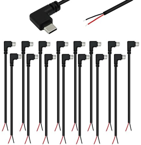 RUNCCI-YUN 15Pcs Connettore maschio USB Type-C, 90 Gradi Angolo Retto 22AWG 5V 3A Spina USB Cavo nudo a 2 pin,connettore usb a saldare,Cavo di prolunga USB Type-C,cavo Pigtail USB