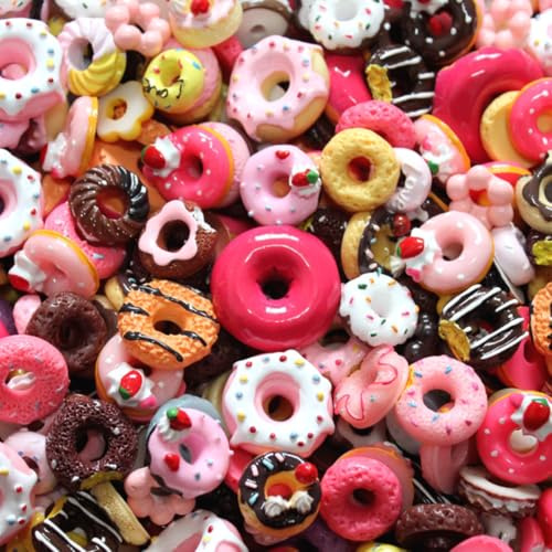 KARLOR 30 Pcs Mini Donuts Set, Miniature Dessert Accessories Donuts Cake Macaron Tarts, Simulated Dessert Micor Ornaments Mini Accessories for DIY Cell Phone Cases Craft Decoration Gift