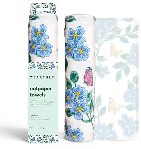 Earthly Co. Reusable Paper Towels - 10 Pack - Roll of Washable Cotton Cloth Paper Towels - Paperless Reusable Napkins Cloth Washable - Absorbent + Long Lasting - Zero Waste Products - (Periwinkle)