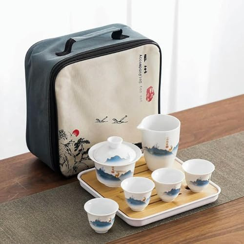 CIVIOOH Juego de té de cerámica de 10 Piezas, Tetera portátil Hecha a Mano con 4 Tazas de té, Bandeja de té Gaiwan Adecuada para Viajes y campamentos