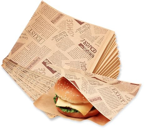 18 x 18CM Carta Alimentare, 100 Fogli Sacchetti per Hamburger Carta Oleata per Alimenti Sacchetti Per Hamburger Sacchetti per Panini Patatine Fritte Sacchetti Alimenti Panini di Hamburger