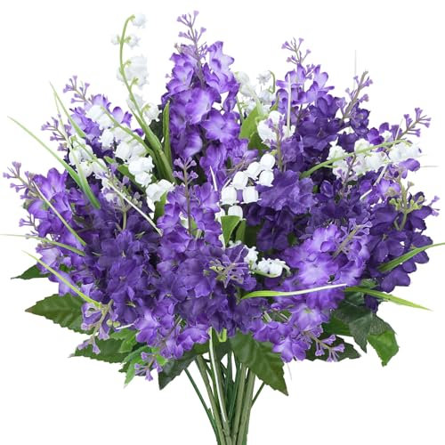 HO2NLE 10 fiori viola artificiali, bouquet di fiori lilla, giacinto, misto, campanula, fiori di seta, per centrotavola, casa, cucina, decorazione per matrimoni