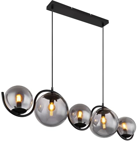Hängeleuchte Kugeln rauch Esszimmerleuchte 5 Flammig Hängelampe schwarz, 5x E14 Fassungen, LxBxH 100x20x120 cm