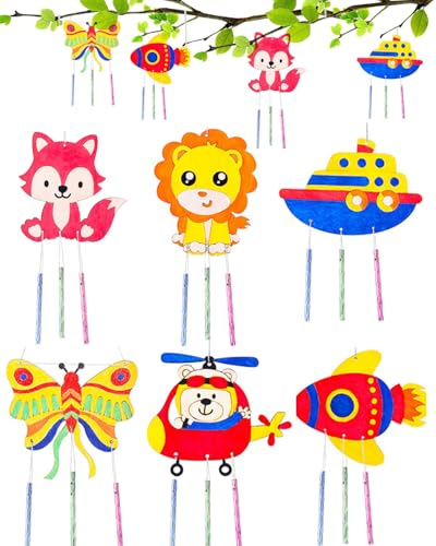 BPTRKOM Juego de 6 Campanas de Viento para Niños - Kit de Bricolaje con Diseño de Animales Otoñales - Juguetes Creativos para Niñas y Niños - Ideal para Regalo (Estilos Aleatorios)