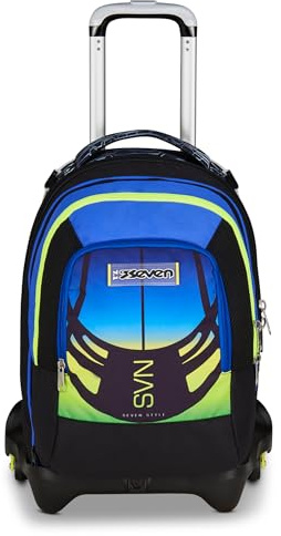 Seven Trolley Scuola Jack 3 Ruote Detach Nuanced, Blu Giallo, Zaino Con Carrello Sganciabile Da 37 Litri, Tasca Borraccia, Zainetto Staccabile, Multiuso e Spazioso, Per Scuola Elementare e Media,