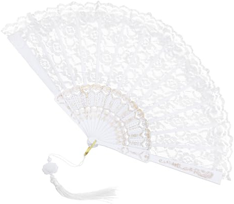 CIATBYYJ Foldable Lace Fan Handheld Chinese Folding Fan Hand Held Folding Fans for Weddings, Decorations, Dancing Parties and More (White)