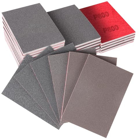 12-Pack 3x4 Inch Sanding Sponge Set (180-1000 Grit) - 6-Grit Hook & Loop Foam Pads for Full-Stage Sanding on Metal, Wood & Automotive