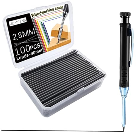 JOMPENS 100 ricariche per matita, mine da 2,8 mm, ricambio per carpentieri, pennarelli a foro profondo, impermeabili per lavori di falegnameria, edilizia (nero)