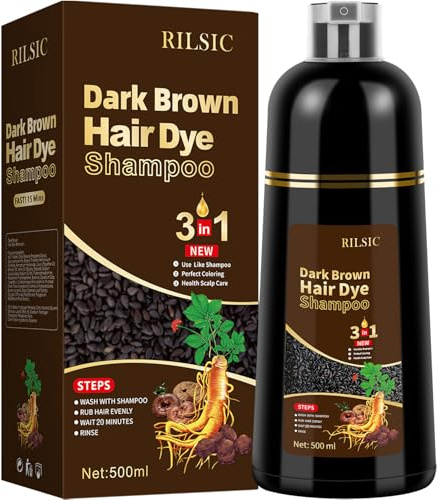 Shampoo colorante per capelli 500 ml, 3 in 1, istantaneo contro i capelli grigi, per uomini e donne (marrone scuro)