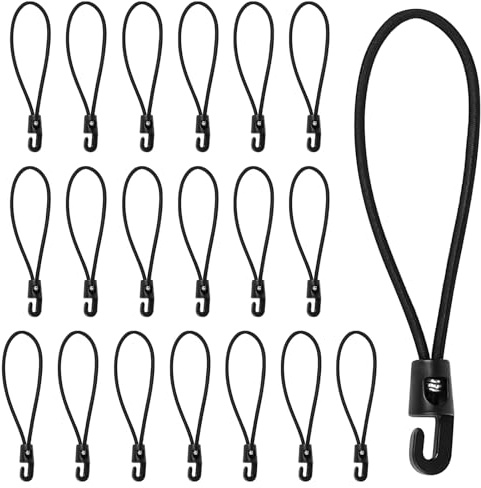 Small Bungee Cords with Hooks - 20 Pack 15cm Elastic Bungee Ropes with Hooks - Short Bungee Cords and Fixings for Tents, Tarpaulins & Outdoor Gear - Bungee Straps for Camping, Garden & Travel