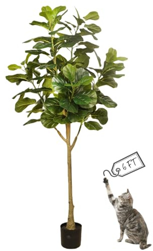 Geniff 6FT Fiddle Leaf Fig Artificial Tree Artificial Plant Decor Fig Leaf Tree Floor Plant, Indoor and Outdoor Fake Plants for Home Office Decor