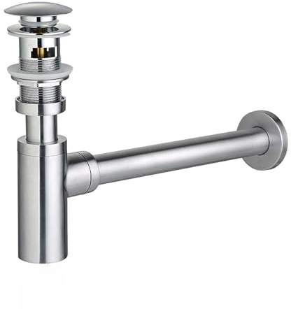 YWJFSA Siphon de Lavabo avec Trop Plein Chromé,Bonde Pop-Up Clic Clac,Syphon en T Réglable,Anti Odeur Laiton Siphon Lavabo Extra Plat