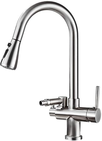 Robinet Cuisine Lave Vaisselle Extractible Robinet de Cuisine Laiton Pivotant Eau Froide et Chaude-Brossé
