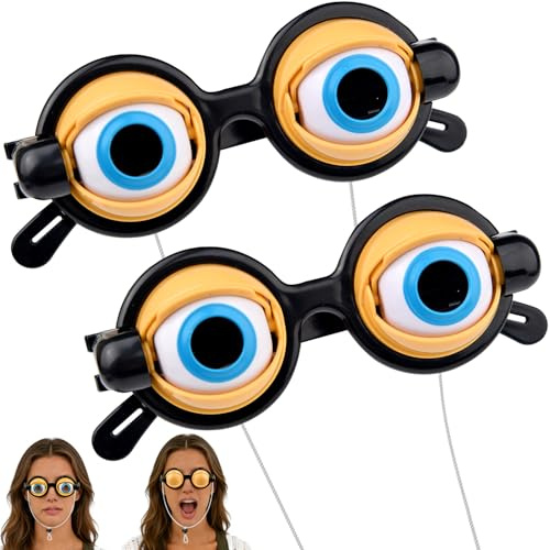 Pipihome Lustige Brille, 2 Pcs Partybrille für Erwachsene Kinder, Crazy Eyes Brille Mitgebsel Kindergeburtstag 8, 9, 10 Jahre für Kostümzubehör und Foto-Requisiten