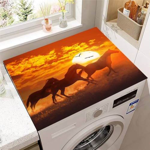 Hearda Housse Machine a Laver 3D de Cheval, Dessus Tapis Lave Linge Antidérapant, Housse de Protection pour Machine à Laver Top, Tapis de Protection pour Dessus Sèche-Linge (Orange,30x40cm)