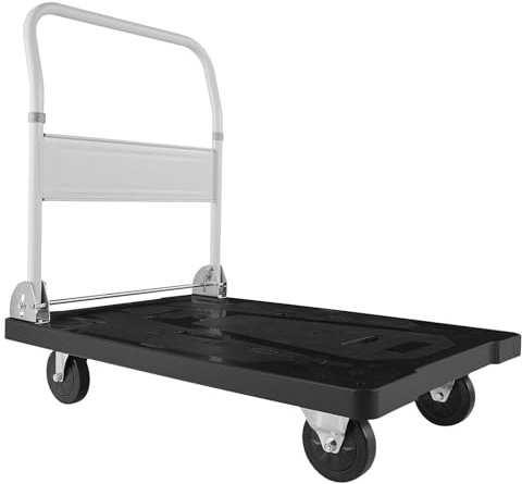 Moving Platform Hand Truck – Foldable 660 lb Dolly, 35.2x23.4 PP Deck, Alloy-Steel Frame, PU Swivel Wheels, Compact Fold & Bungee Cord Included