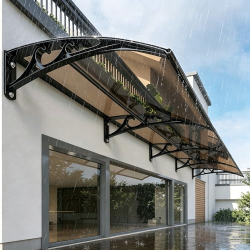 Auvent de Porte et Fenêtres en Contre la Pluie UV Protection, Marquise de Porte d'Entrée en Polycarbonate Transparent Clear,Marquise d'Entrée Extérieur Balcon(Brun - 60×180cm)