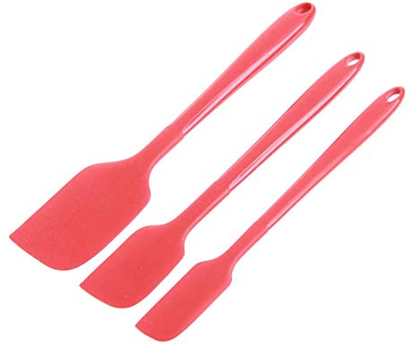 Kochblume Design Teigschaber S, M & L 3er Set | Premium-Silikon & BPA frei| Hitzebeständig | Spülmaschinenfest | Farbe: rot