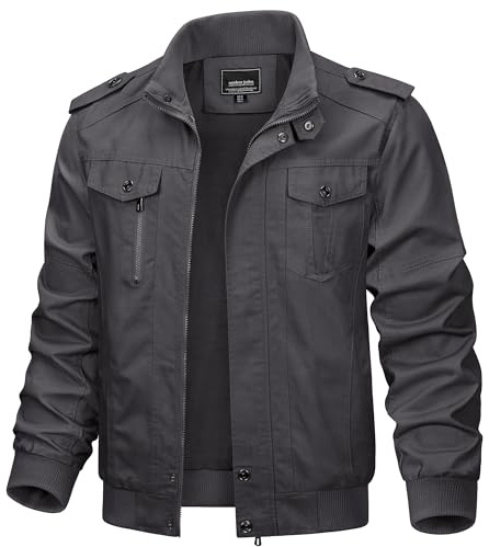 KEFITEVD, Giacca Bomber da Uomo, Militare, Cargo, Cappotto Smart Casual con Collo a Stand, Cotone, Giubbotto Esterno con Tasche Multiple, L