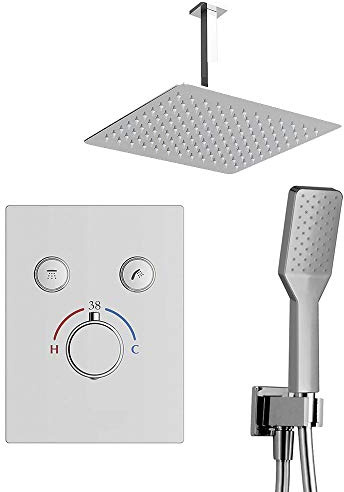 Kibath L464451 Robinet thermostatique encastré 2 voies PUL Sortie plafond. Comprend support avec prise d'eau, flexible en acier inoxydable, bras de pulvérisation extra-plat. Douche à encastrer avec