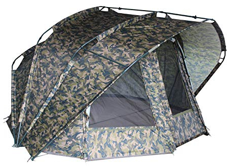 MK Angelsport „Fort Knox 2.0 – Camou“ 1-2 Personen Dome, Innenraumhöhe 165cm, Angelzelt, Karpfenzelt, Ultraleichter Aluframe, Zelt inkl. Gummihammer, Anglerzelt UVM. 3