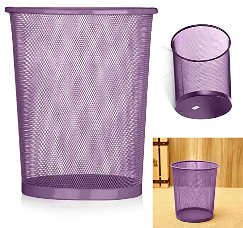 Unicorpse Large Colourful Mesh Waste Paper Basket Office Metal Dustbin Rubbish Bins Trash (Purple)