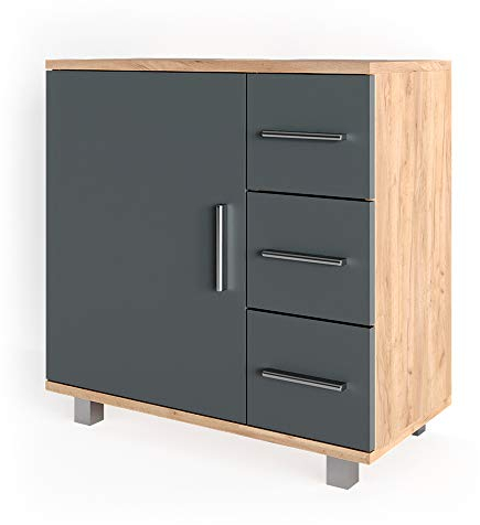 Vicco Waschbeckenunterschrank Ilias, Waschtischunterschrank mit Schubladen, Eiche/Anthrazit, 60 x 60.8 cm