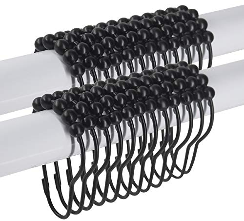 ULABLE 24 Stück Duschvorhang-Haken, Edelstahl poliert Chrom Duschvorhangringe, schwarz