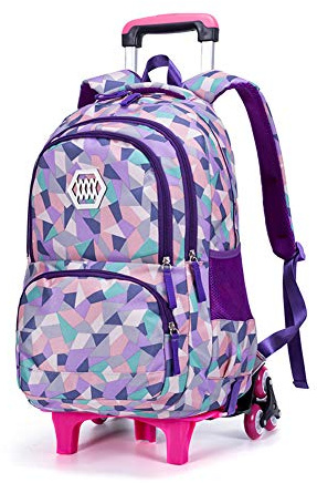 BOZONLI Sac à Dos avec roulettes, Femmes Trolley Bag Scolaire Cartable à roulettes pour Filles, Violet