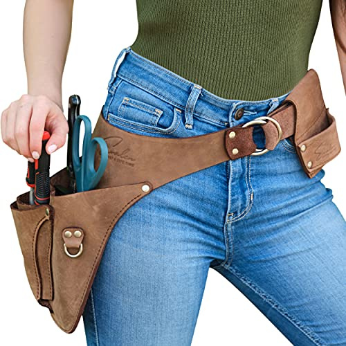 Garden Tool Belt for Women & Men - Handmade Full Grain Lifetime Premium Leather Belt for Electrician, Carpenter and Construction - Small Pouch, Fits to 53