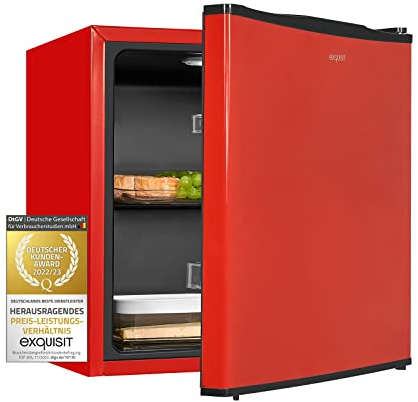 Exquisit Mini Kühlschrank KB05-V-151F rot | 41 l Nutzinhalt | LED-Innenbeleuchtung | Klein und Kompakt | Türanschlag wechselbar
