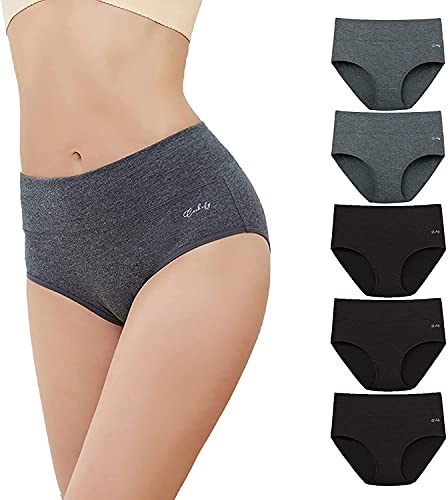 anqier Unterhosen Damen 5er Pack Stretch Baumwolle Hohe Taille Slips Damen