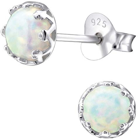 EYS JEWELRY Opal Ohrringe Silber 925 Damen Ohrstecker rund 6 mm Schmuck Geschenke für Frauen im Schmucketui