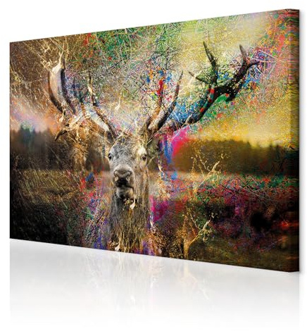 decomonkey Bilder Tiere 120x80 cm 1 Teilig Leinwand Bild auf Leinwand Bunt | Strukturleinwand, Holzkeilrahmen, Wandbild, Kunstdruck, Wanddeko, Wohnzimmer, Wanddekoration, Abstrakt, Hirsch