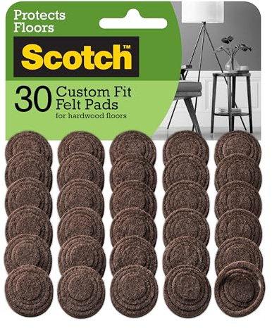 Scotch Custom Fit Felt Pads, Customize Pad Size from 0.75 to 1.5 in, 30 Round Pad Brown, Protection for Hardwood, Vinyl, and Laminate Flooring, Easy-to-apply, Self-Stick design (SP885-NA)