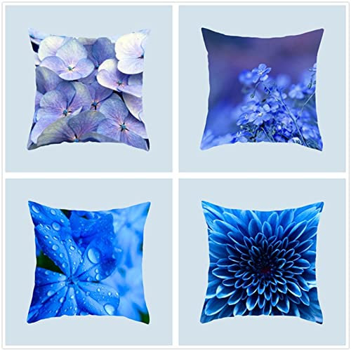 Tinnoon Kissenbezug 35x35cm 4er SetBoho Wohnzimmer Outdoor Deko, Schlafzimmer Zimmer Dekor Kissenhülle Kissenbezüge mit Verstecktem Reißverschluss, Couchkissen, Sofakissen Weinachten Blaue Blumenrose