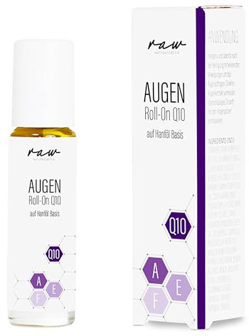 raw Kosmetik, Augen Roll-On Q10, mit Bio Hanföl, Borretschöl, Q10, ideal für Fältchen um die Augen und anderen Problemstellen