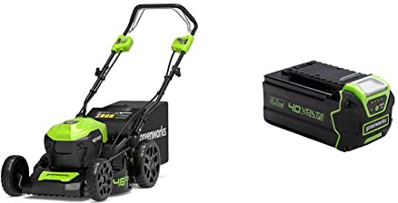 Greenworks GD40LM46SP Selbstfahrender Akku Rasenmäher mit bürstenlosem Motor für größere Flächen bis zu 600 m², 46 cm Schnittbreite, 55-Liter-Sack OHNE 40 V Akku und Ladegerät & 40V Akku G40B4