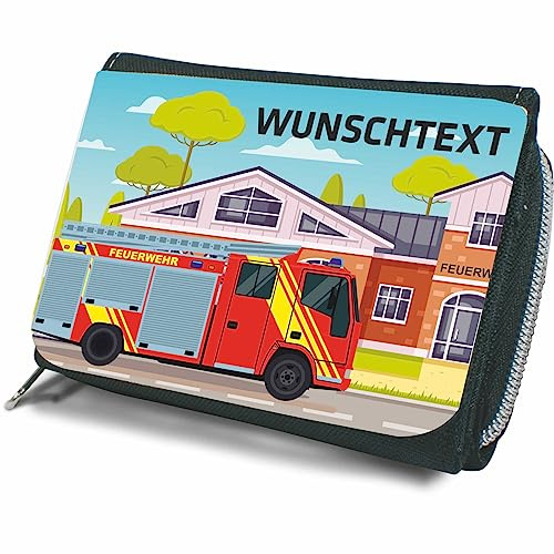 INDIGOS UG - Geldbörse Kinder personalisiert Feuerwehr Motiv - mit Namen und Wunschtext - 12 x 8,5 cm - Portmonee - personalisiertes Geschenk für Schulanfang, Jungen & Mädchen