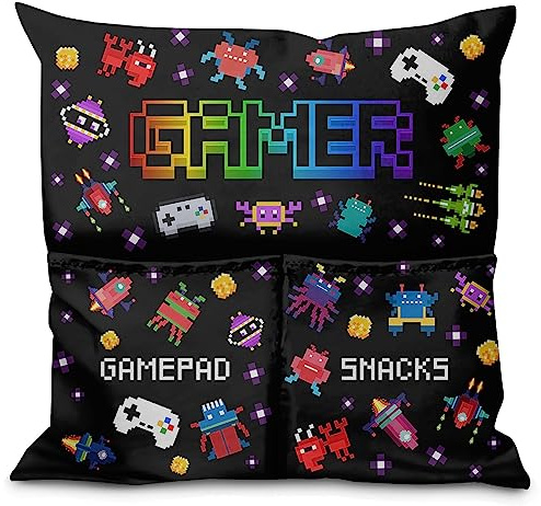 Ferocity Kissen mit Taschen Geschenk Lustige Witzige Kissenbezüge Weiche Dekokissen mit Füllung Aufbewahrungstasche zum Filmabend Geburtstag Valentinstag auf die Couch Sofa Bett Motiv Gamer [091]