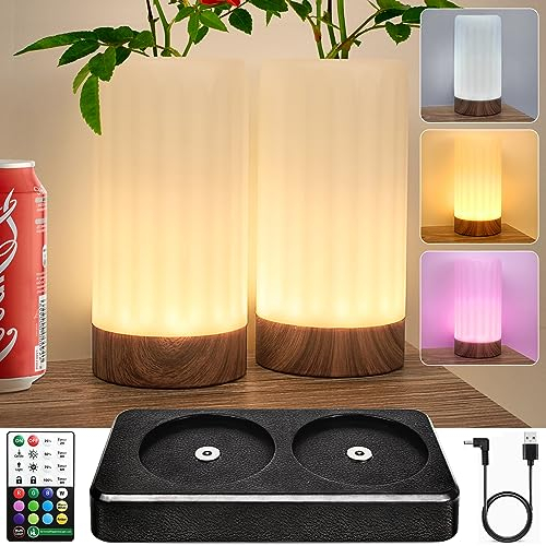 HL Nachttischlampe 2er Set Dimmbar, LED Tischlampe 12 Farben und 4 Modi Wasserdich Nachtlicht mit Memory Timing Funktion für Kinderzimmer Schlafzimmer Esszimmer Hotels Bar Camping（ Streifen）
