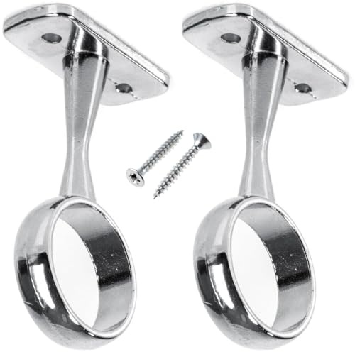19mm Wardrobe Rail Centre Support Brackets Chrome 2 Pack with Screws