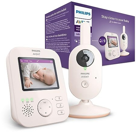 Philips Avent Advanced Video-Babyphone – privates und sicheres Babyphone mit Kamera und Audio in Korallencreme, 2,8 Zoll Display, x2 Zoom, Nachtsicht, 2-Wege-Audio, Schlaflieder (Modell SCD881/05)