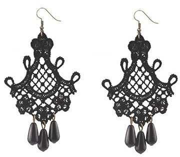 Weilirian Gothic Schwarze Spitze Ohrringe Teardrop Kristall Hohl Spitze Schwarze Tropfen Ohrringe Cosplay Party Halloween für Frauen und Mädchen Geschenke