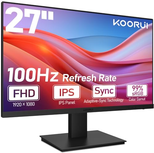 KOORUI PC Monitor 27 Zoll, Gaming Bildschirm 100Hz Full HD(1920 x 1080) mit integrierten Lautsprechern, HDMI, IPS Display, Neigungsverstellbar, Augenpflege, VESA-Wandmontage